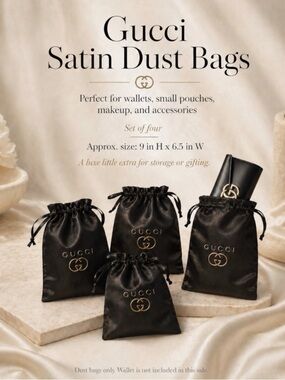 Gucci Black Satin Dust Bags with Gold Logo (Set of 4)-9” x 6.5”